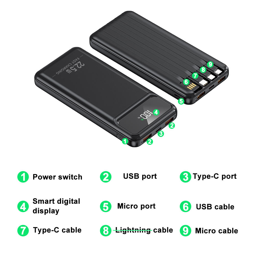 New Hot Sale Power Banks for Phone with Charging Cable 22.5W Super Fast Charging Portable Power Bank 20000mAh 10000mAh