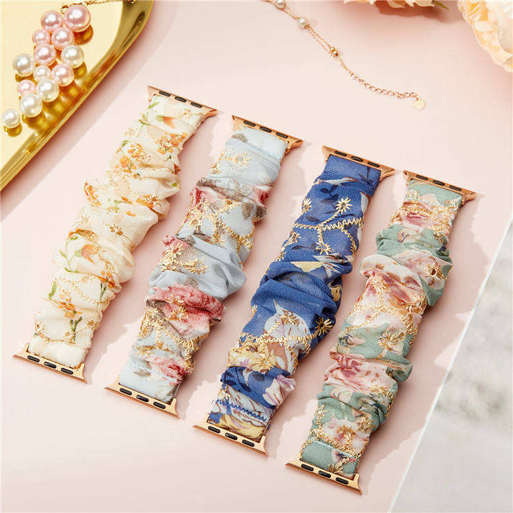 Eraysun Women Girl Nylon Scrunchie Watch Band for Apple Watch Series SE 7/6/5/4/3/2/1 Elastic Strap Smart Watch