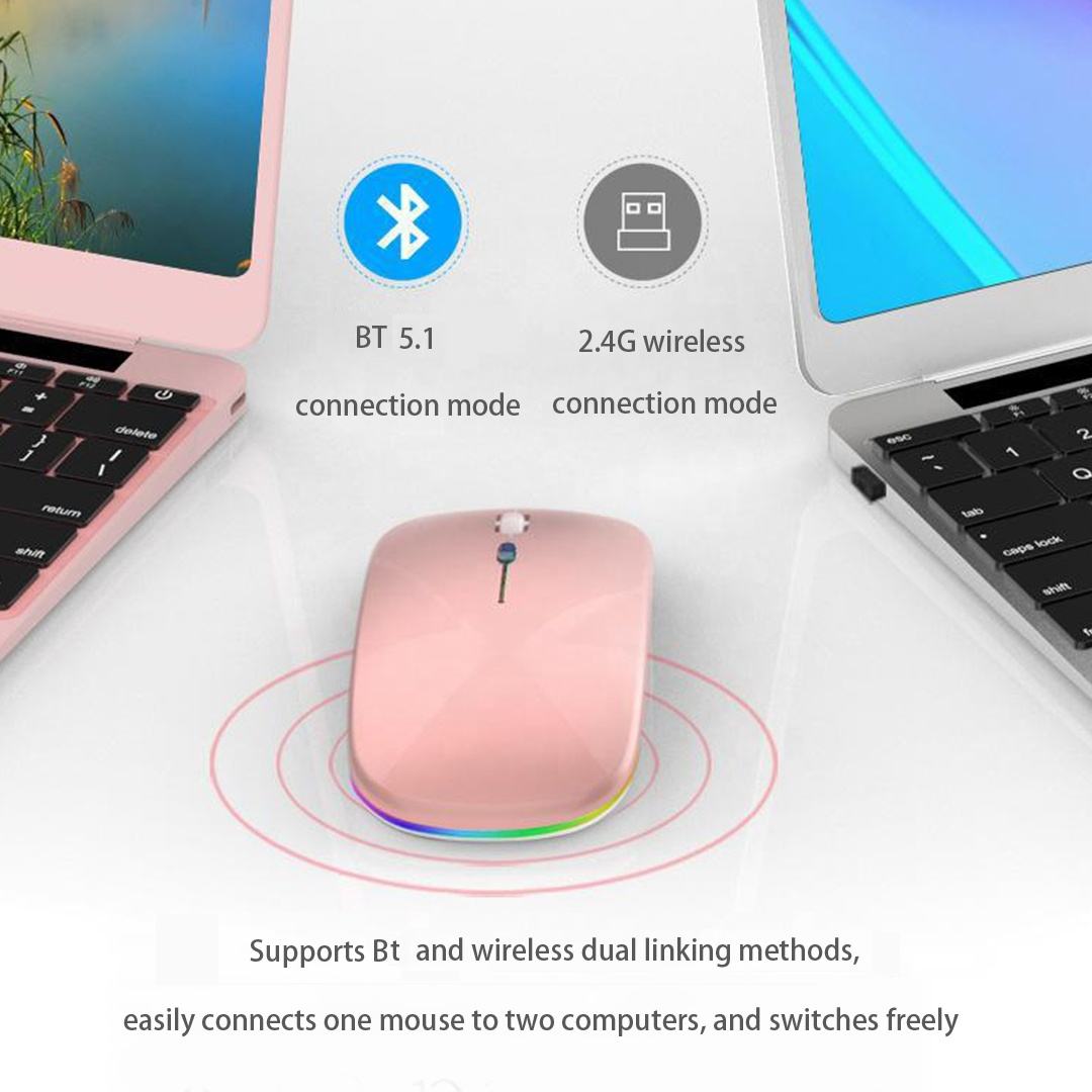 Factory Price 2.4G BT USB Gaming Mouse Wireless Charging Silent for PC Games Laptop Office Rechargeable Colorful Available