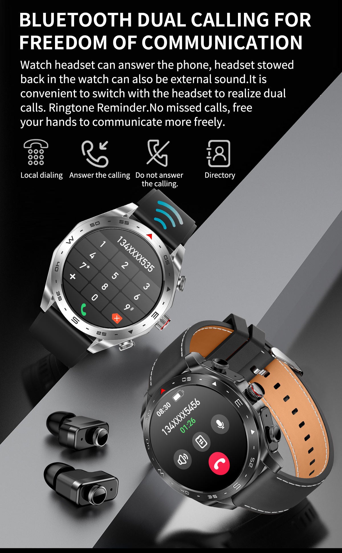 T95 Smart Watches 2 in 1 HIFI Earbuds SmartWatch With Speaker Tracker Music Heart Rate Monitor Man Sports Watch