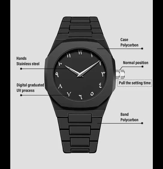 Arabic Dial Casual Ultra Thin Black Fashion Wrist Stainless Steel Luxury Mens Quartz Watch for Men