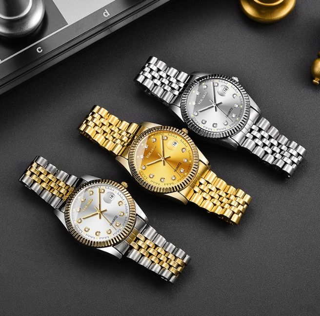 NJC Gold Diamond Quartz Watch for Couples Luxury New Design 40mm Glass Dial Display Simple Style Reloj Para Hombre Uhren Women