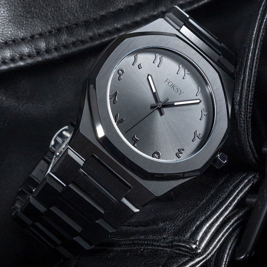 Arabic Dial Casual Ultra Thin Black Fashion Wrist Stainless Steel Luxury Mens Quartz Watch for Men