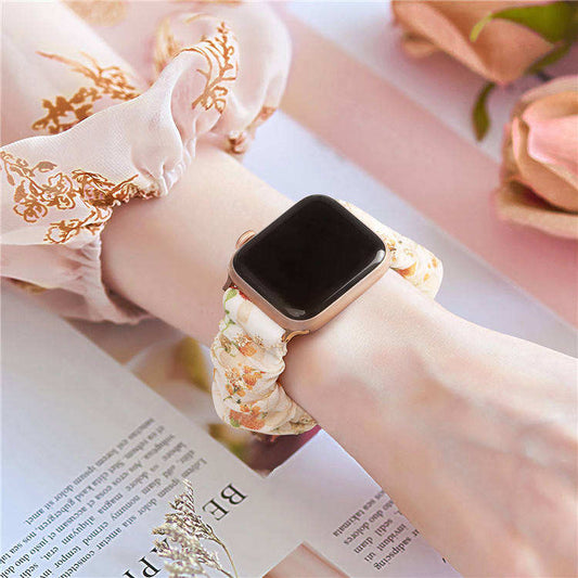 Eraysun Women Girl Nylon Scrunchie Watch Band for Apple Watch Series SE 7/6/5/4/3/2/1 Elastic Strap Smart Watch